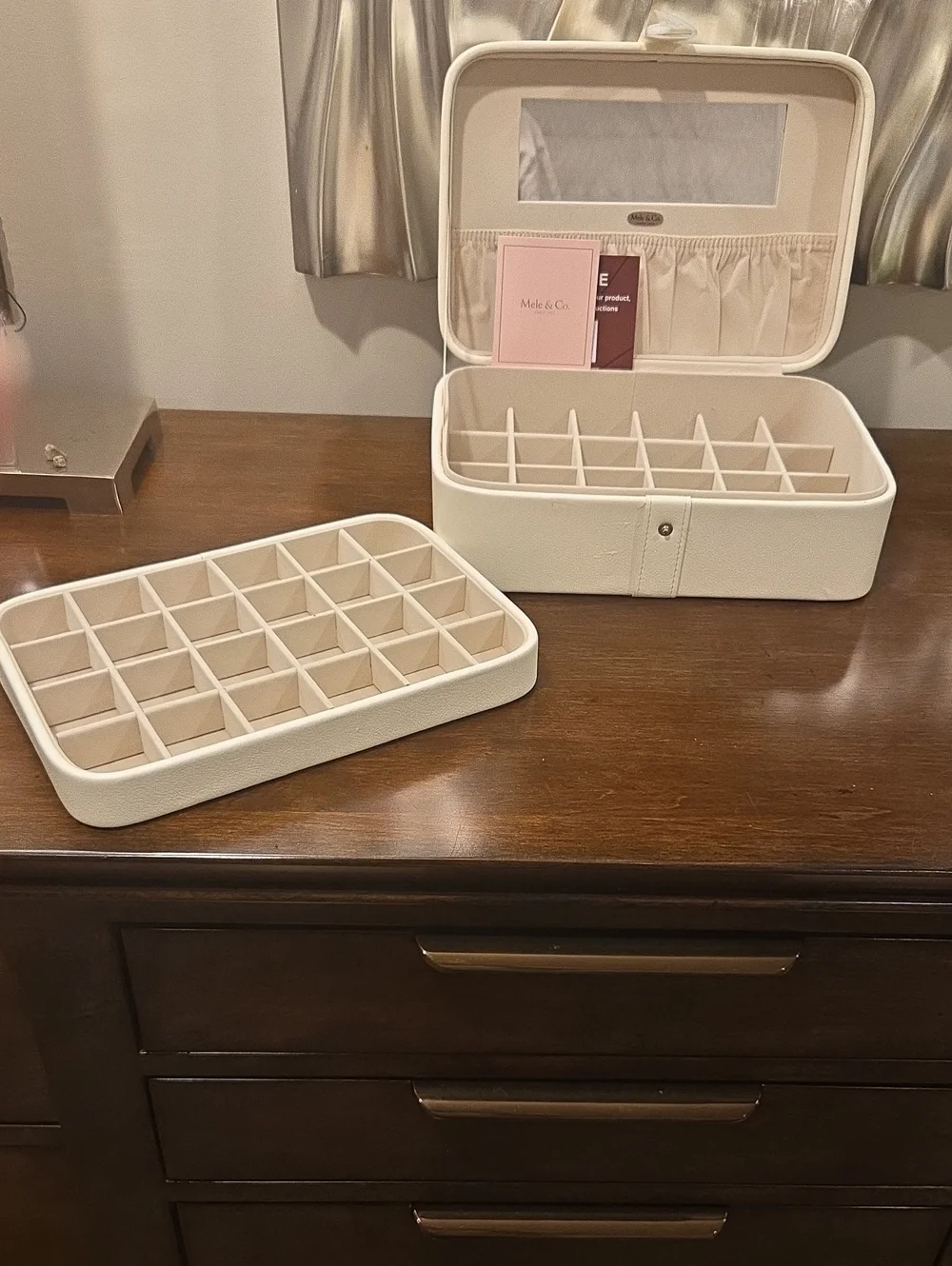 MELE&CO. Cream Jewelry Storage Case with Mirror and 48 Compartments. 2 TRAYS.